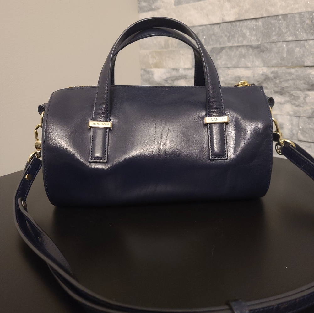 Brahmin Navy Blue Leather Satchel Crossbody Shoulder Bag